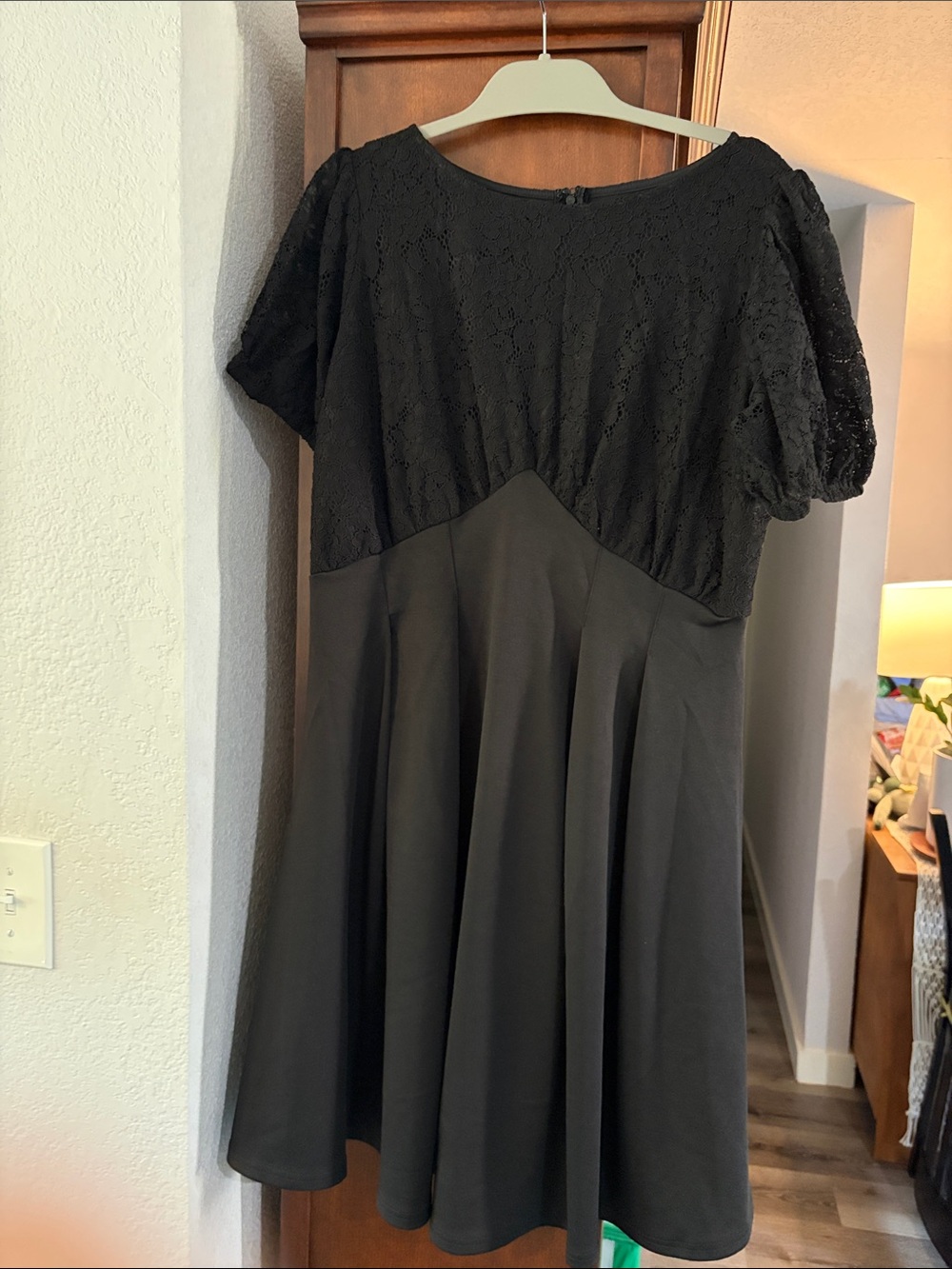 Unique Vintage Black Lace Midi Fit-and-Flare Dress